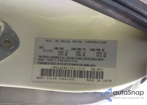 2002 Mazda Mpv Es/Lx z USA, uszkodzony, nr VIN JM3LW28A720311519